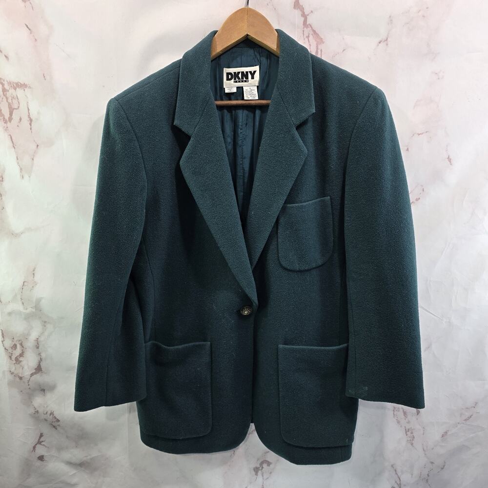 Vintage Wool Pea Coat Womens Large Dark Forest Green 90s 80s Academia Blazer